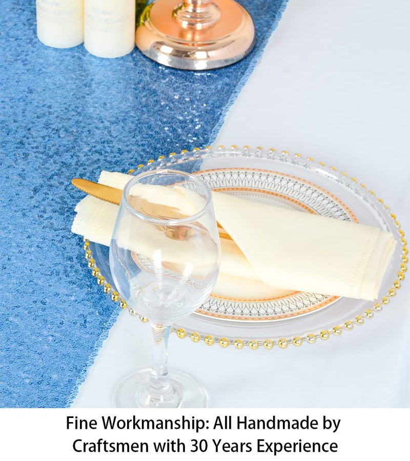 ShiDianYi Baby Blue Sequin Table Runner - 12''x72'' Decorative Dining Table Runner for Baby Shower - Image 3